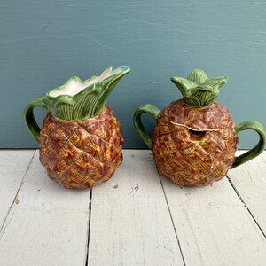 Vintage Pineapple Sugar and Creamer Set, 70s Kitchen, Hawaiian Tiki decor
